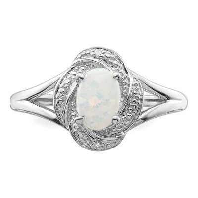 Sterling Silver Lab-Created Opal & Diamond Ring – view 5
