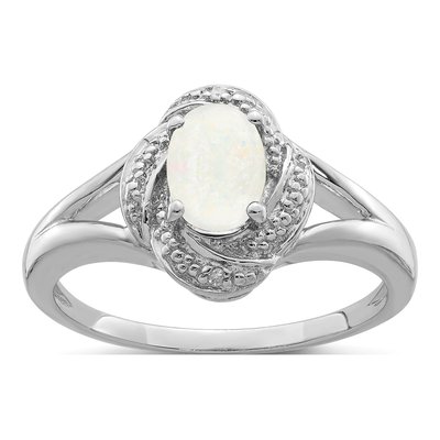 Sterling Silver Lab-Created Opal & Diamond Ring