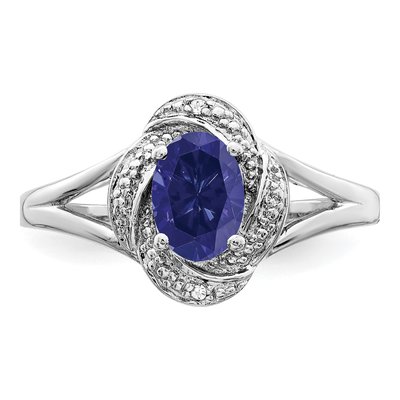 Sterling Silver Lab-Created Sapphire & Diamond Ring – view 5