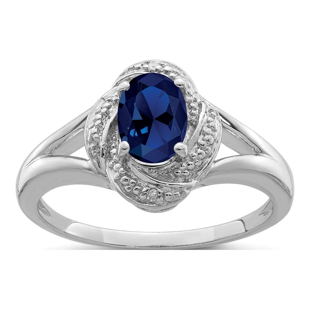 Sterling Silver Lab-Created Sapphire & Diamond Ring