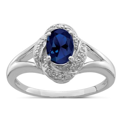 Sterling Silver Lab-Created Sapphire & Diamond Ring