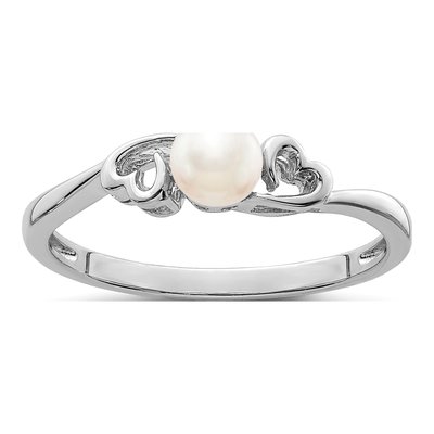 Sterling Silver Freshwater Cultured Pearl Heart Ring