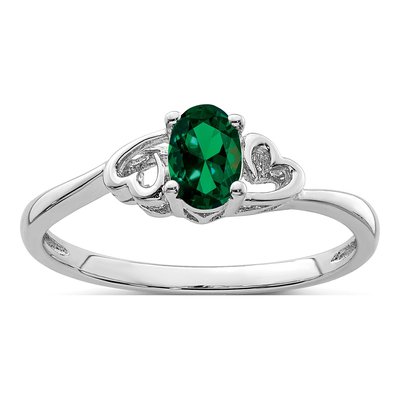Sterling Silver Lab-Created Emerald Heart Ring