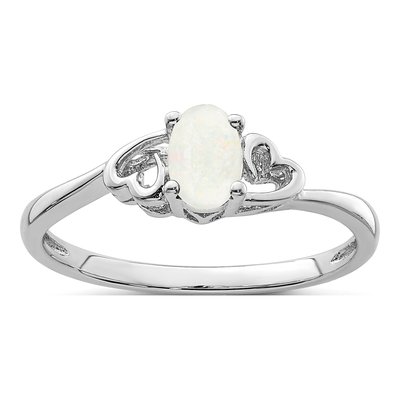 Sterling Silver Lab-Created Opal Heart Ring