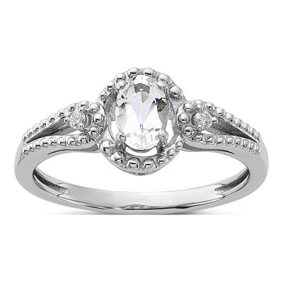 Sterling Silver White Topaz & Diamond Ring