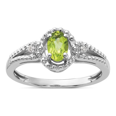 Sterling Silver Peridot & Diamond Ring