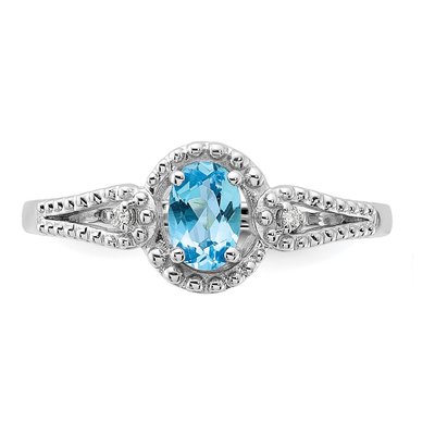 Sterling Silver Swiss Blue Topaz & Diamond Ring – view 6