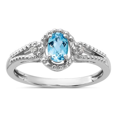 Sterling Silver Swiss Blue Topaz & Diamond Ring