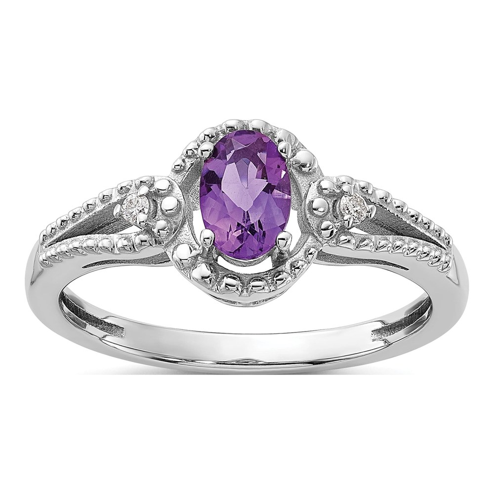 Sterling Silver Amethyst & Diamond Ring