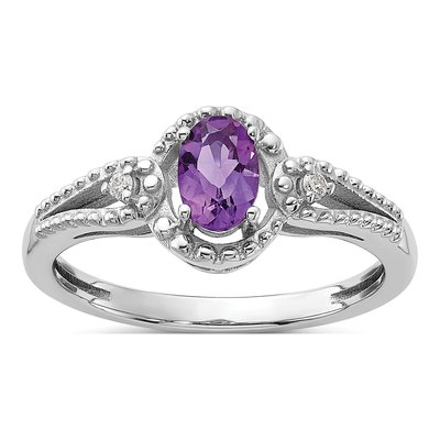 Sterling Silver Amethyst & Diamond Ring