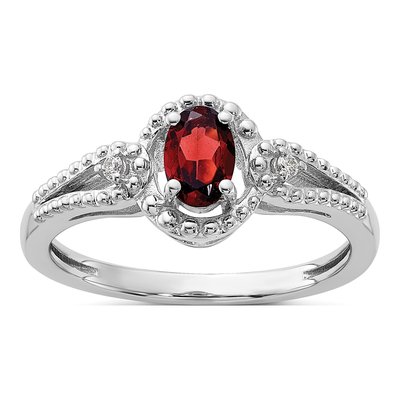 Sterling Silver Garnet & Diamond Ring