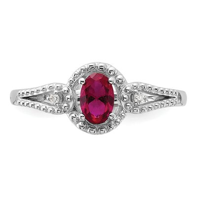 Sterling Silver Lab-Created Ruby & Diamond Ring – view 6