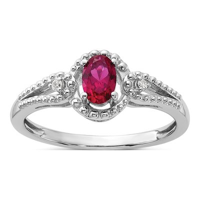 Sterling Silver Lab-Created Ruby & Diamond Ring
