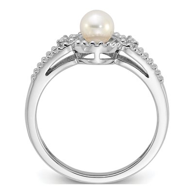 Sterling Silver Freshwater Cultured Pearl & Diamond Ring – view 2