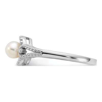 Sterling Silver Freshwater Cultured Pearl & Diamond Ring – view 3