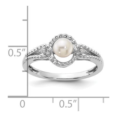 Sterling Silver Freshwater Cultured Pearl & Diamond Ring – view 4