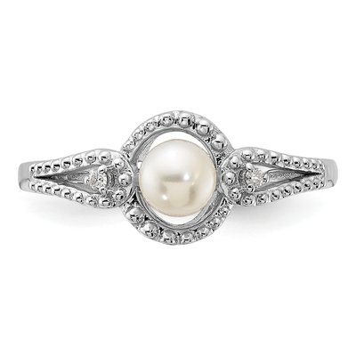 Sterling Silver Freshwater Cultured Pearl & Diamond Ring – view 5