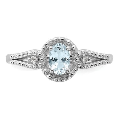 Sterling Silver Aquamarine & Diamond Ring – view 6