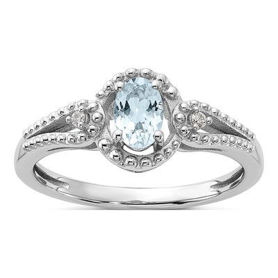 Sterling Silver Aquamarine & Diamond Ring