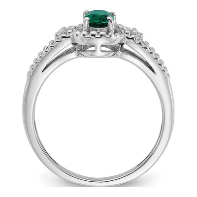 Sterling Silver Lab-Created Emerald & Diamond Ring – view 3