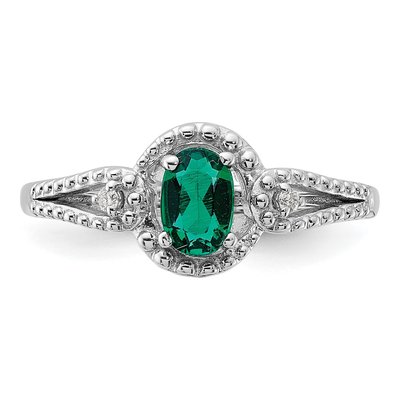Sterling Silver Lab-Created Emerald & Diamond Ring – view 6