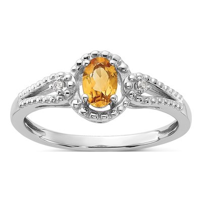 Sterling Silver Citrine & Diamond Ring