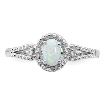 Sterling Silver Lab-Created Opal & Diamond Ring – view 6