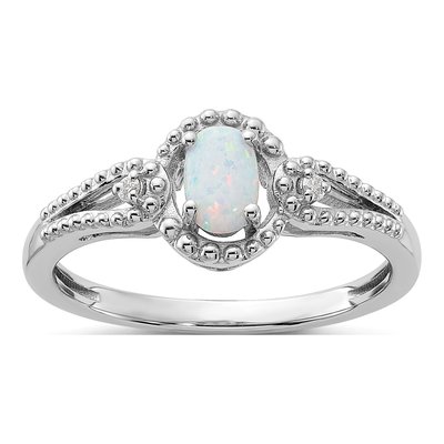 Sterling Silver Lab-Created Opal & Diamond Ring