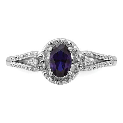 Sterling Silver Lab-Created Sapphire & Diamond Ring – view 6