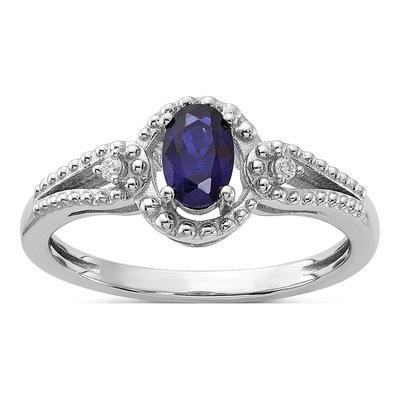 Sterling Silver Lab-Created Sapphire & Diamond Ring
