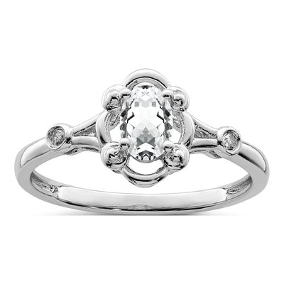 Sterling Silver White Topaz & Diamond Ring