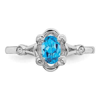 Sterling Silver Swiss Blue Topaz & Diamond Ring – view 5