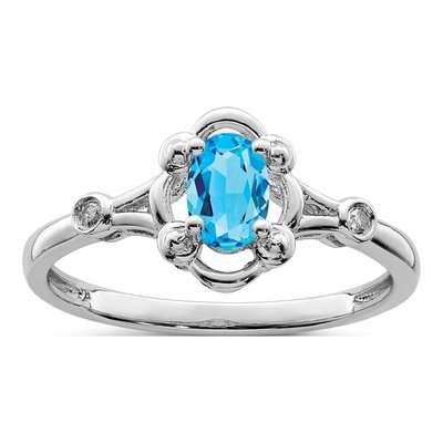 Sterling Silver Swiss Blue Topaz & Diamond Ring