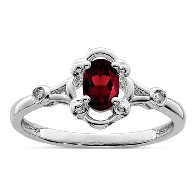 Sterling Silver Garnet & Diamond Ring