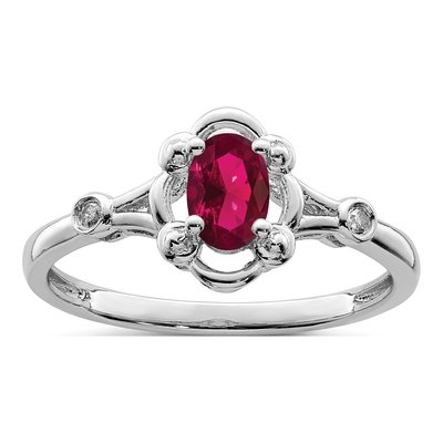 Sterling Silver Lab-Created Ruby & Diamond Ring