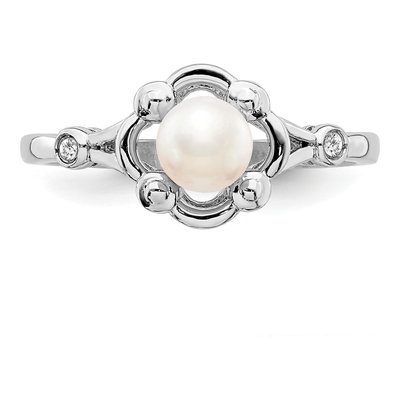 Sterling Silver Freshwater Cultured Pearl & Diamond Ring – view 5