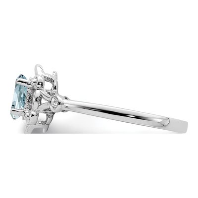 Sterling Silver Aquamarine & Diamond Girls' Ring – view 4