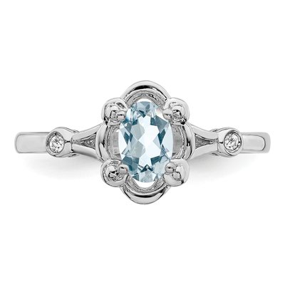 Sterling Silver Aquamarine & Diamond Girls' Ring – view 5