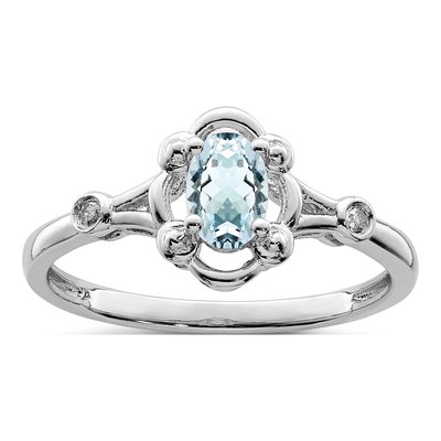 Sterling Silver Aquamarine & Diamond Girls' Ring