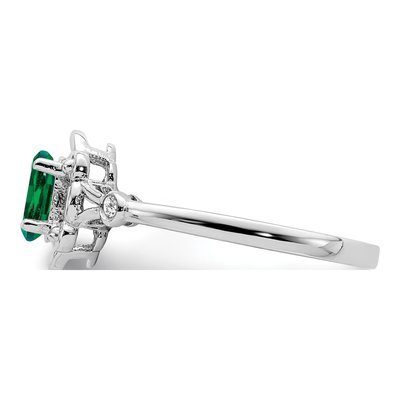 Sterling Silver Lab-Created Emerald & Diamond Girls' Ring – view 4