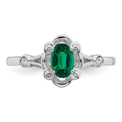Sterling Silver Lab-Created Emerald & Diamond Girls' Ring – view 5