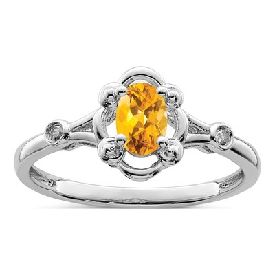 Sterling Silver Citrine & Diamond Ring