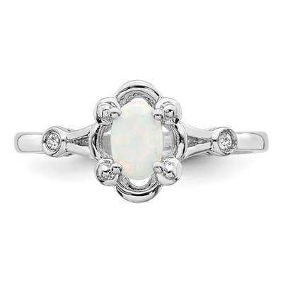 Sterling Silver Lab-Created Opal & Diamond Ring – view 6
