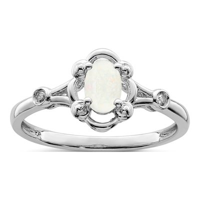 Sterling Silver Lab-Created Opal & Diamond Ring