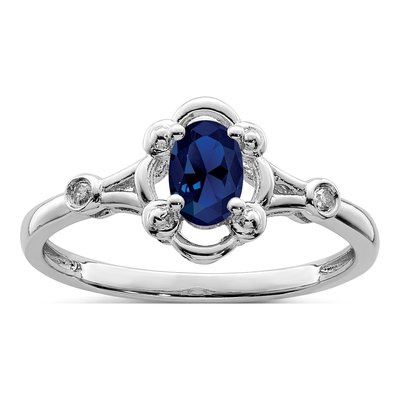 Sterling Silver Lab-Created Sapphire & Diamond Ring