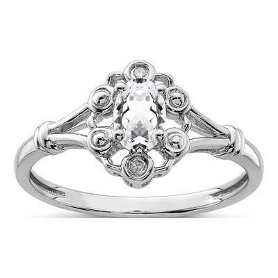 Sterling Silver White Topaz & Diamond Ring