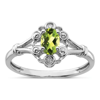 Sterling Silver Peridot & Diamond Ring