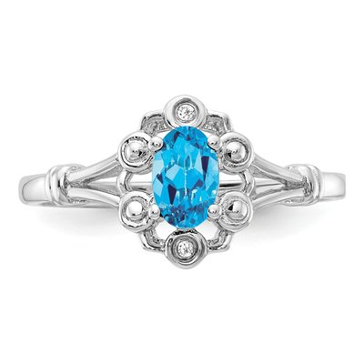 Sterling Silver Swiss Blue Topaz & Diamond Ring – view 6
