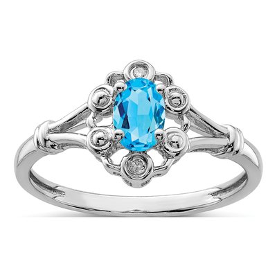 Sterling Silver Swiss Blue Topaz & Diamond Ring