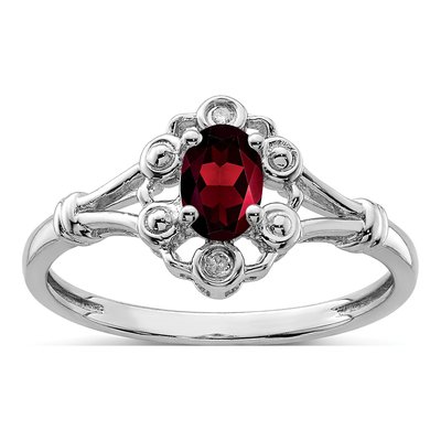Sterling Silver Garnet & Diamond Ring